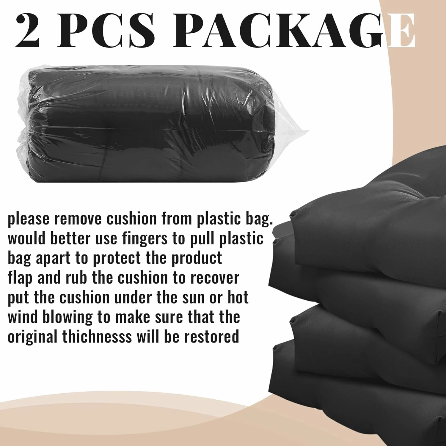 Kigley 2 Pcs Chaise Lounge Cushions 75 x 22 x 5 Inches Soft Lounge Chair Cushion Spring/Summer Seasonal Replacement for Outdoor Indoor Home Office (Black)