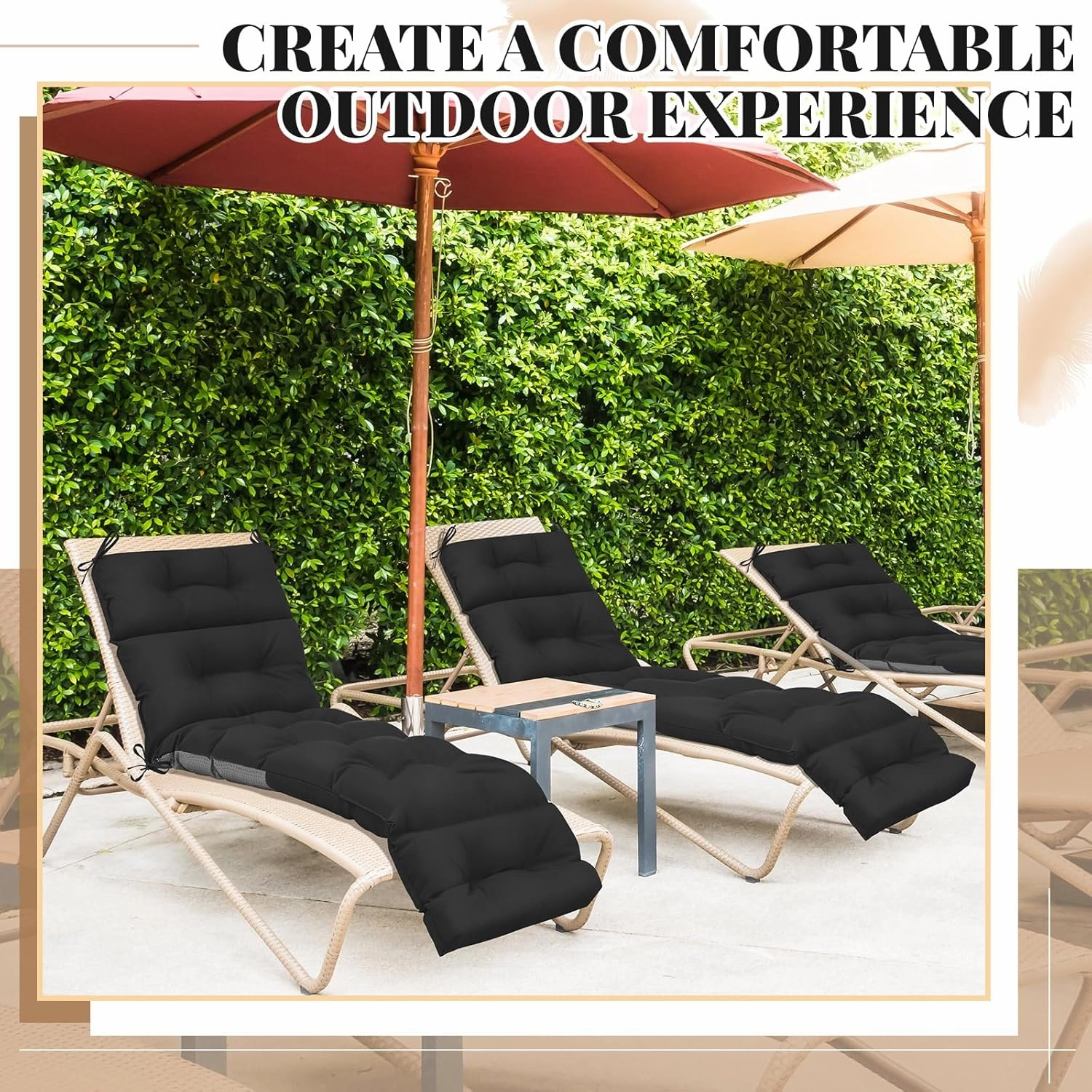 Kigley 2 Pcs Chaise Lounge Cushions 75 x 22 x 5 Inches Soft Lounge Chair Cushion Spring/Summer Seasonal Replacement for Outdoor Indoor Home Office (Black)
