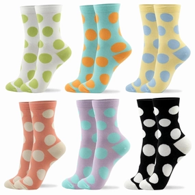 kikiya socks Women Crew | 4-6 Pairs Flower Heart Dots Graphic Tube Striped Cotton Socks | Calcetas Para Mujer | Size 6-8