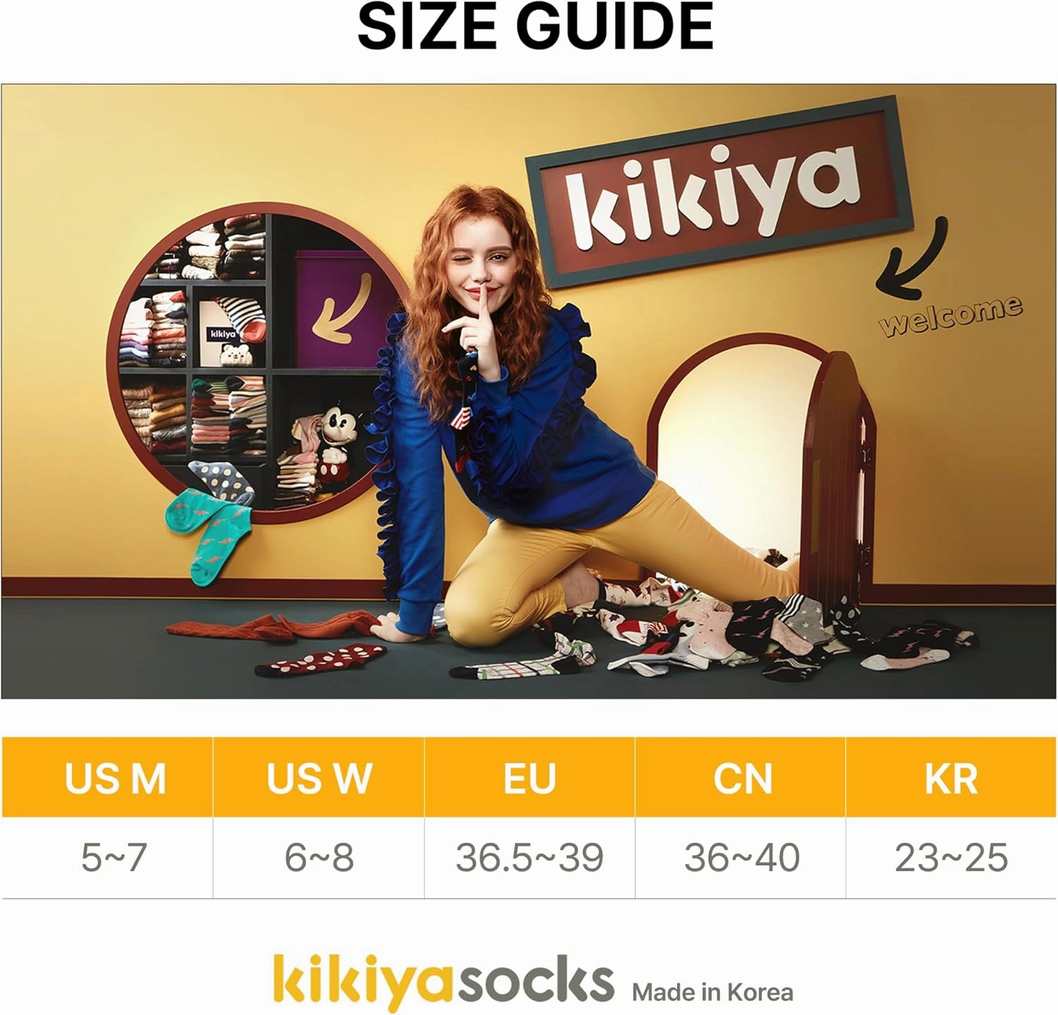 kikiya socks Women Crew | 4-6 Pairs Flower Heart Dots Graphic Tube Striped Cotton Socks | Calcetas Para Mujer | Size 6-8