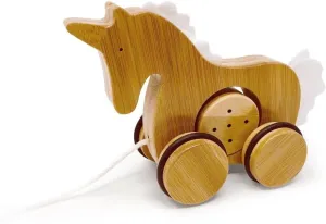 Kinderfeets Push and Pull Bamboo Animal Toy - Rolling Toy Figures for Toddlers and Children | Sustainable and Eco-Friendly (Unicorn)