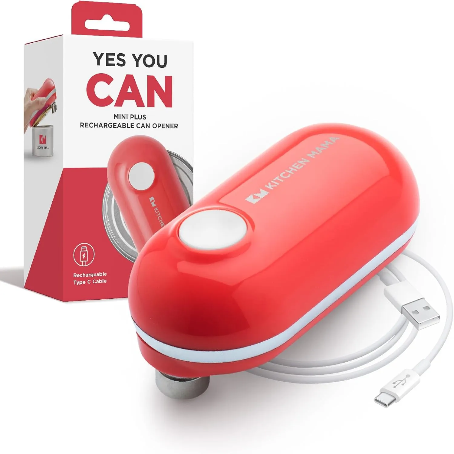 Kitchen Mama Mini Plus Rechargeable Electric Can Opener: Compact Design, USB-C Charging, Hands-Free, Auto Shut-Off, Smooth Edge Cutting - Perfect for Seniors, Home, and Travel (Red)