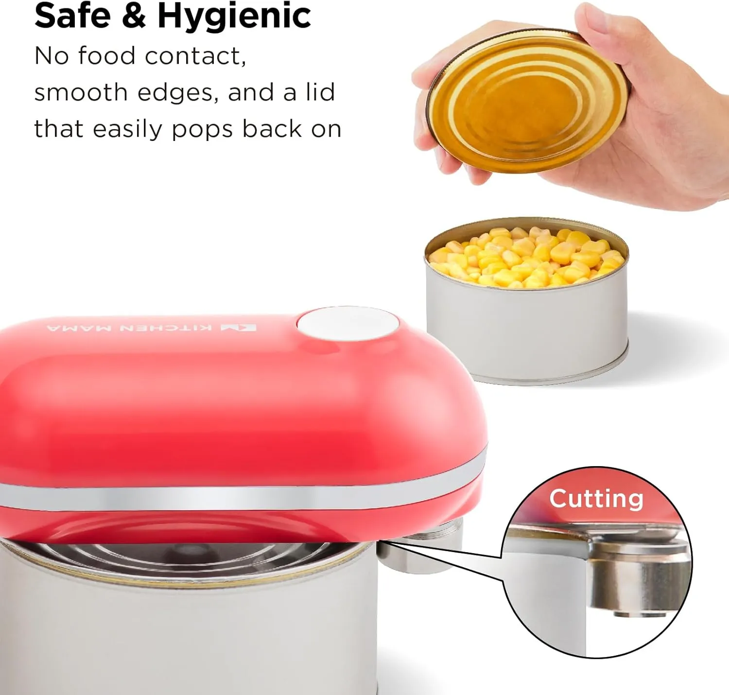 Kitchen Mama Mini Plus Rechargeable Electric Can Opener: Compact Design, USB-C Charging, Hands-Free, Auto Shut-Off, Smooth Edge Cutting - Perfect for Seniors, Home, and Travel (Red)