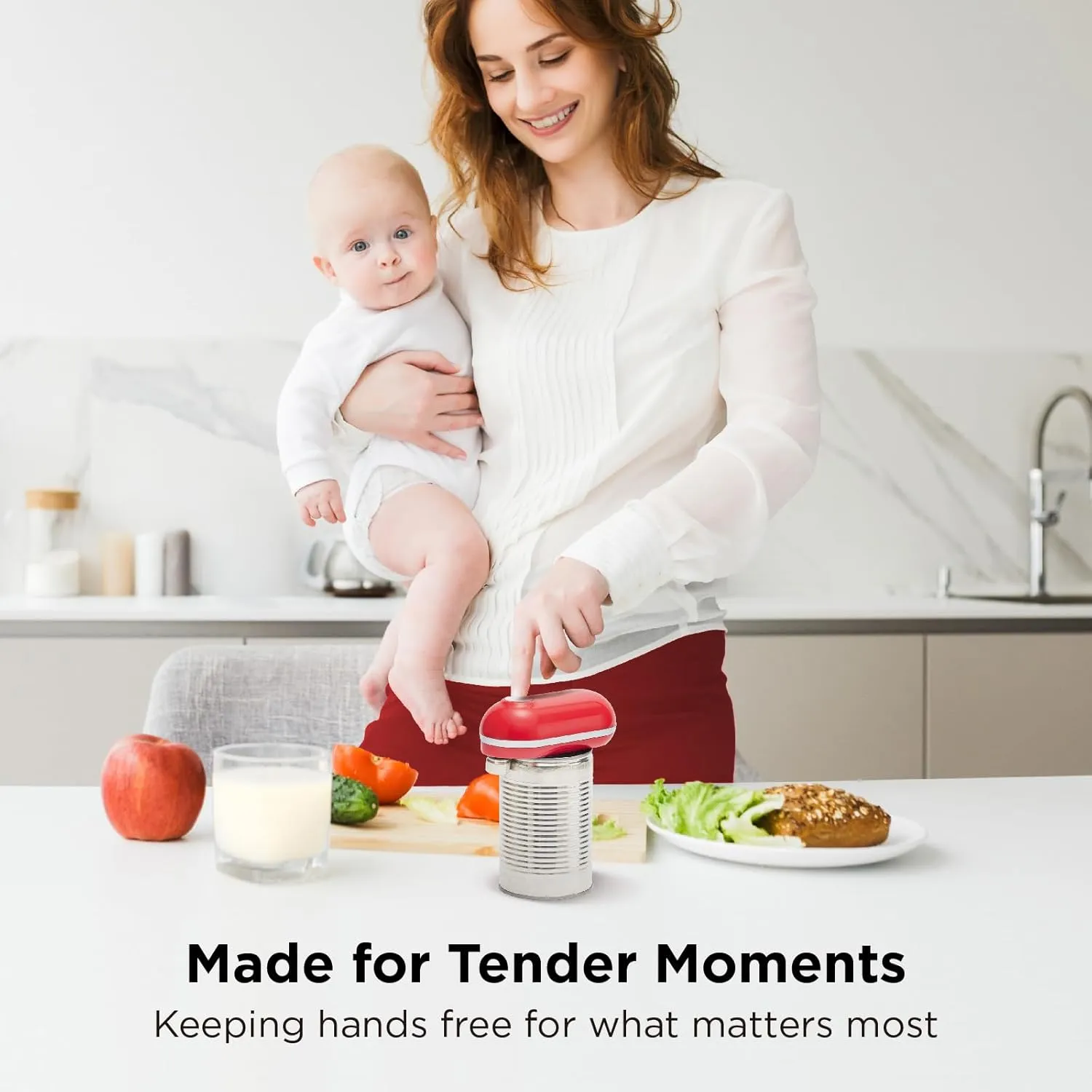 Kitchen Mama Mini Plus Rechargeable Electric Can Opener: Compact Design, USB-C Charging, Hands-Free, Auto Shut-Off, Smooth Edge Cutting - Perfect for Seniors, Home, and Travel (Red)
