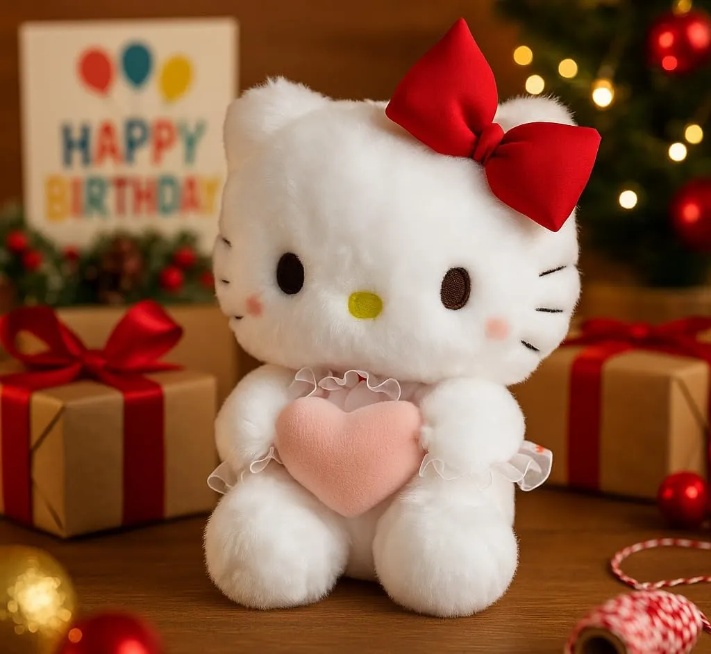 Kitty Plush 10” Collectible Kitty Plushie Cute Stuffed Animal Toy Adorable Kawaii Doll (Pink Heart)
