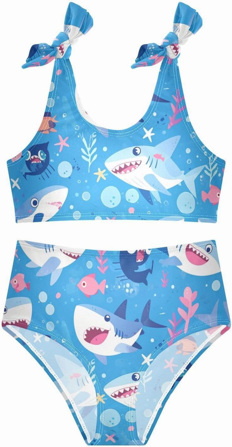 KLL Ocean Fish sea Masco Girl Two Piecing Bikini Sets Quick-Dry Bathing Suit Swimming Suits Adjustable Strap