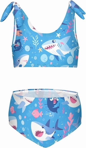 KLL Ocean Fish sea Masco Girl Two Piecing Bikini Sets Quick-Dry Bathing Suit Swimming Suits Adjustable Strap