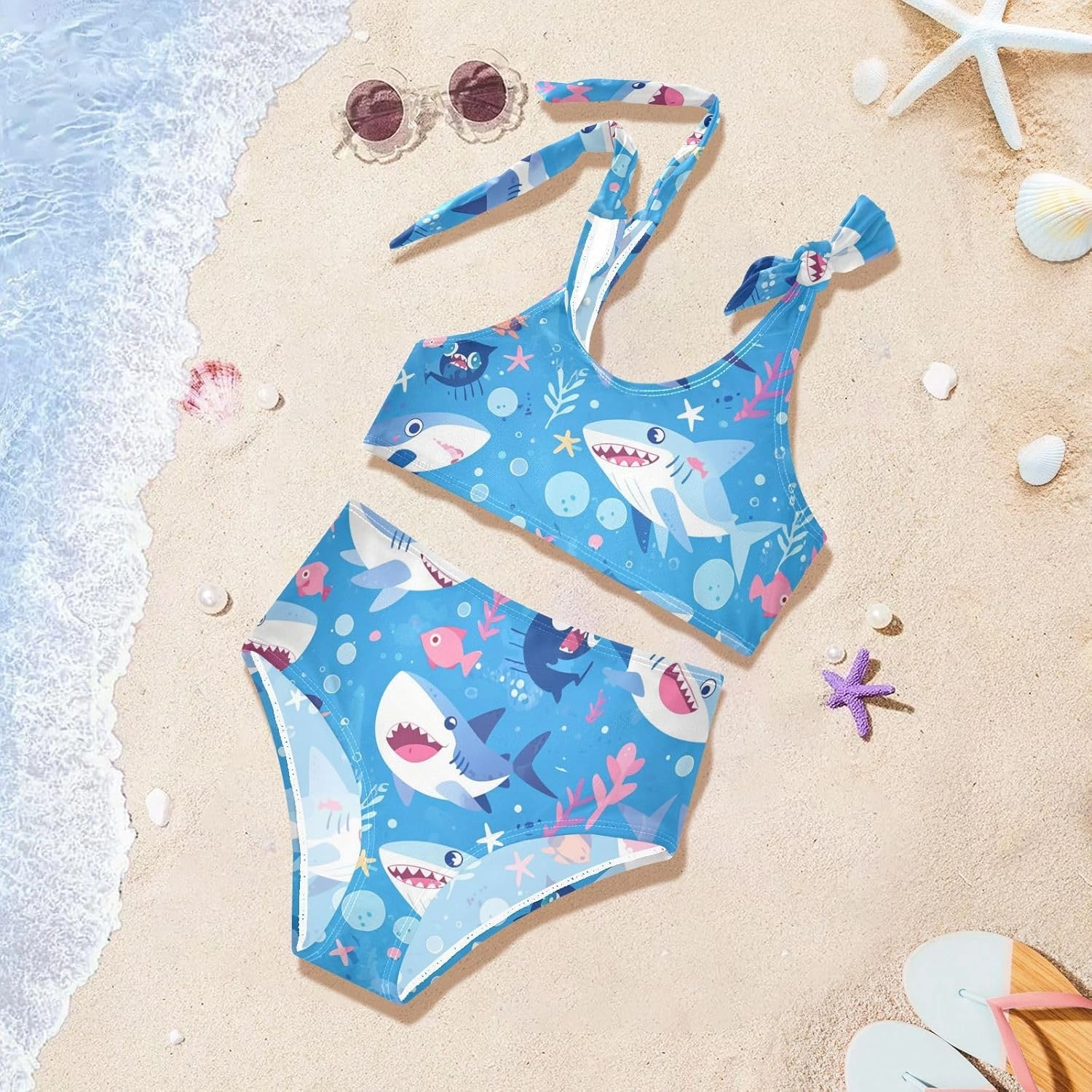 KLL Ocean Fish sea Masco Girl Two Piecing Bikini Sets Quick-Dry Bathing Suit Swimming Suits Adjustable Strap