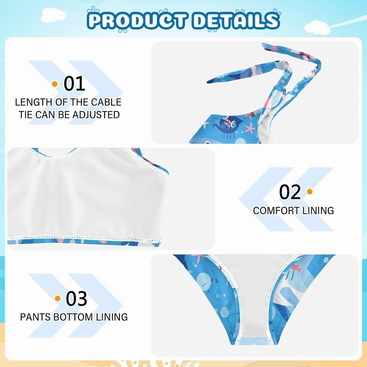 KLL Ocean Fish sea Masco Girl Two Piecing Bikini Sets Quick-Dry Bathing Suit Swimming Suits Adjustable Strap