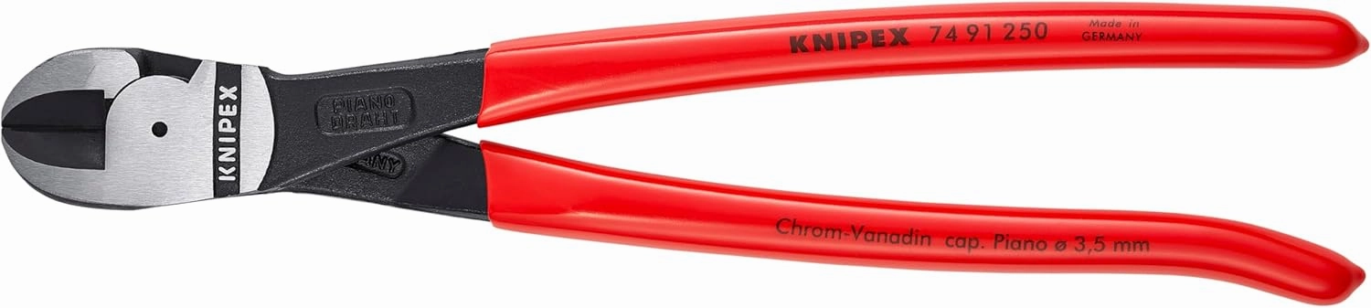 KNIPEX Tools - High Leverage Center Cutters (7491250), 10 inches,Red