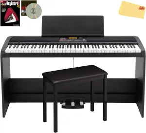 Korg XE20SP Digital Ensemble Piano - Black Bundle with Stand, Triple Pedal, Furniture Bench, Instructional Book, Austin Bazaar Instructional DVD, and Polishing Cloth
