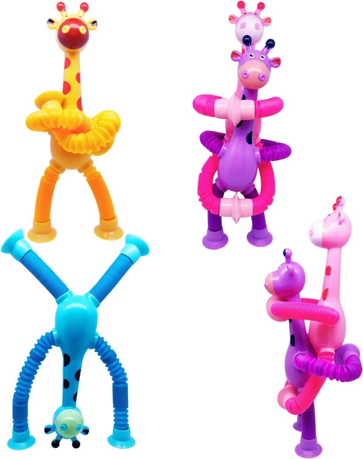 Kryfa Telescopic Suction Cup Giraffe Toys, Sucker Pop Tube Giraffe, Stretchy Giraffe Suction Toy, Animals Pop Tube Sensory Toy for Kids 4-8, 8-12 (18 PCS)