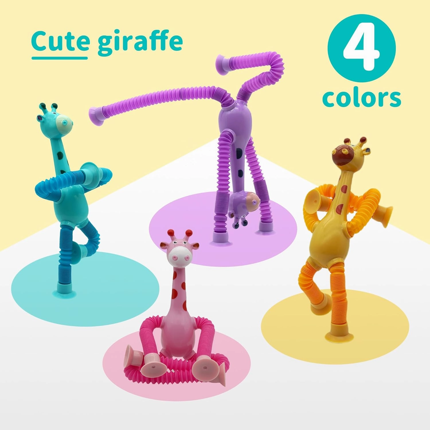 Kryfa Telescopic Suction Cup Giraffe Toys, Sucker Pop Tube Giraffe, Stretchy Giraffe Suction Toy, Animals Pop Tube Sensory Toy for Kids 4-8, 8-12 (18 PCS)
