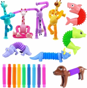 Kryfa Telescopic Suction Cup Giraffe Toys, Sucker Pop Tube Giraffe, Stretchy Giraffe Suction Toy, Animals Pop Tube Sensory Toy for Kids 4-8, 8-12 (18 PCS)
