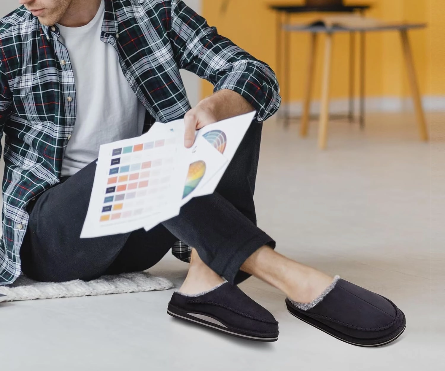 KuaiLu Mens Clog Slippers with Arch Support Suede Faux Fur Memory Foam Warm House Shoes Comfortable Slip-on Mans Bedroom Indoor Outdoor Slippers Rubber Sole Size 7-16