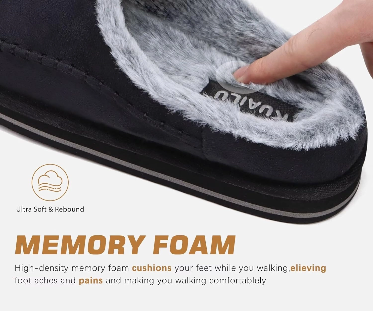 KuaiLu Mens Clog Slippers with Arch Support Suede Faux Fur Memory Foam Warm House Shoes Comfortable Slip-on Mans Bedroom Indoor Outdoor Slippers Rubber Sole Size 7-16