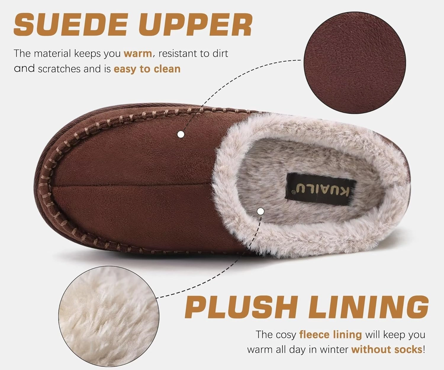 KuaiLu Mens Clog Slippers with Arch Support Suede Faux Fur Memory Foam Warm House Shoes Comfortable Slip-on Mans Bedroom Indoor Outdoor Slippers Rubber Sole Size 7-16