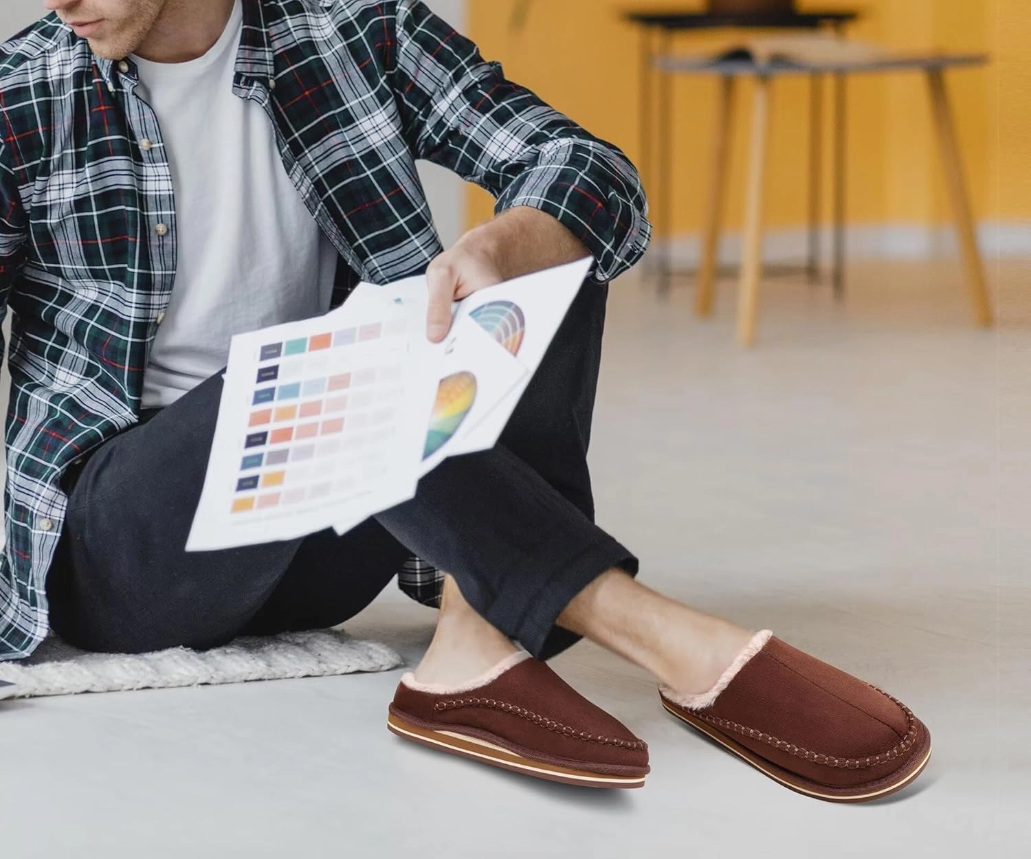 KuaiLu Mens Clog Slippers with Arch Support Suede Faux Fur Memory Foam Warm House Shoes Comfortable Slip-on Mans Bedroom Indoor Outdoor Slippers Rubber Sole Size 7-16