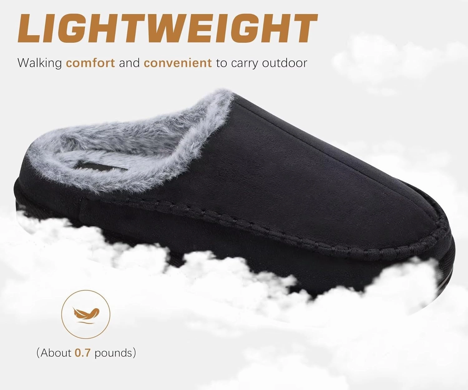 KuaiLu Mens Clog Slippers with Arch Support Suede Faux Fur Memory Foam Warm House Shoes Comfortable Slip-on Mans Bedroom Indoor Outdoor Slippers Rubber Sole Size 7-16