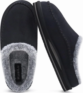 KuaiLu Mens Clog Slippers with Arch Support Suede Faux Fur Memory Foam Warm House Shoes Comfortable Slip-on Mans Bedroom Indoor Outdoor Slippers Rubber Sole Size 7-16