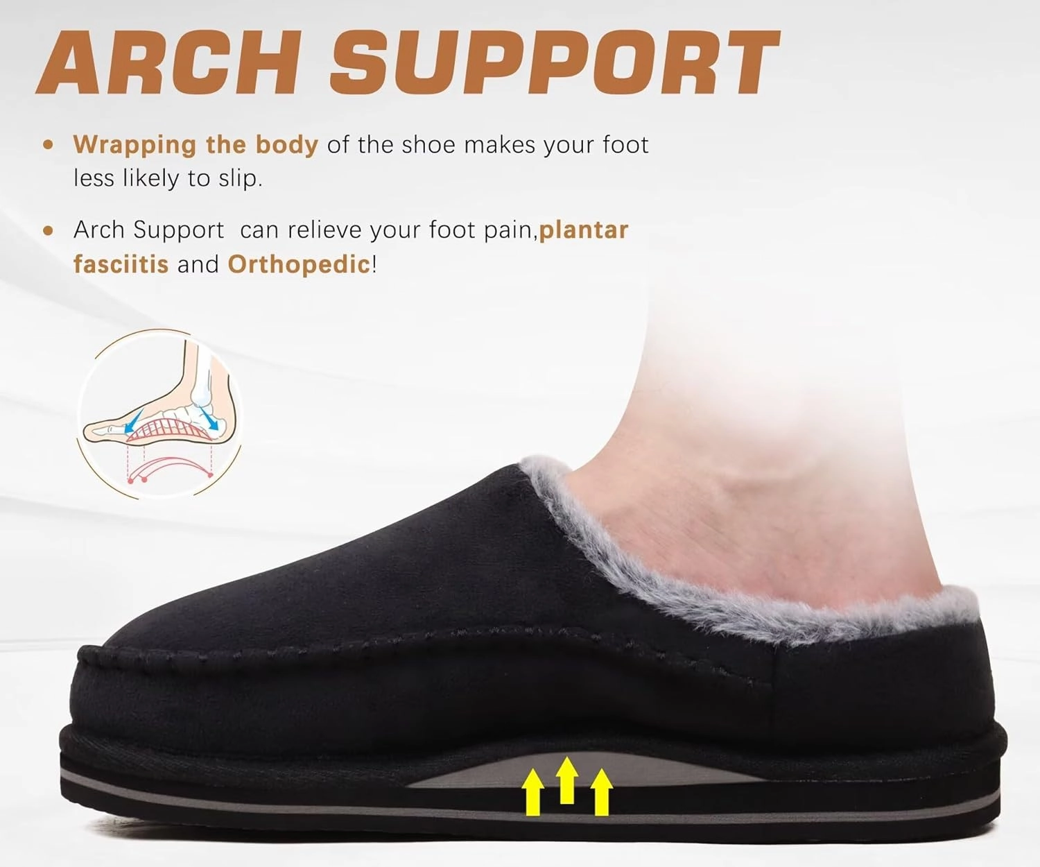 KuaiLu Mens Clog Slippers with Arch Support Suede Faux Fur Memory Foam Warm House Shoes Comfortable Slip-on Mans Bedroom Indoor Outdoor Slippers Rubber Sole Size 7-16