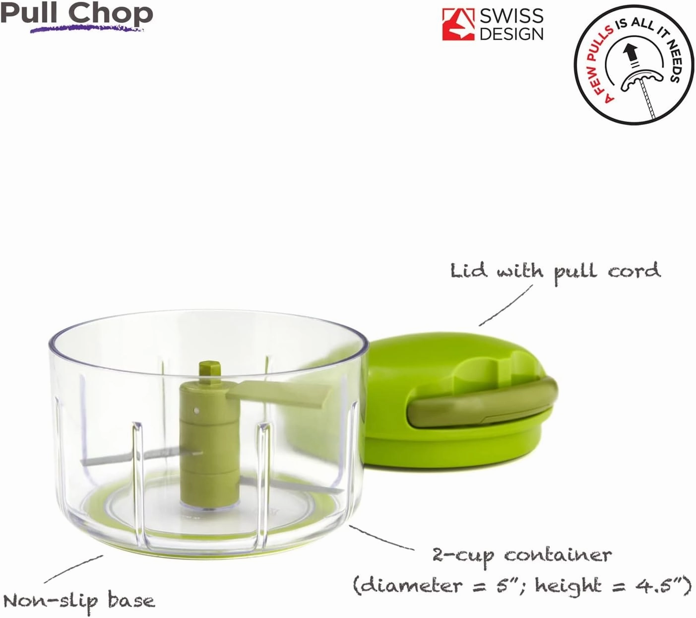 Kuhn Rikon Pull Chop Chopper/Manual Food Processor with Cord Mechanism, Green, 2-Cup