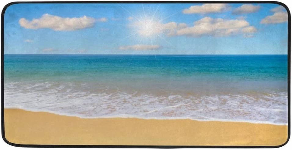 Kuizee Kitchen Runner Area Rug Kitchen Mat Beach Tropical Sea Summer Bathroom Hallway Entry Way Floor Non Slip Soft Water Absorbent 39×20 Inch