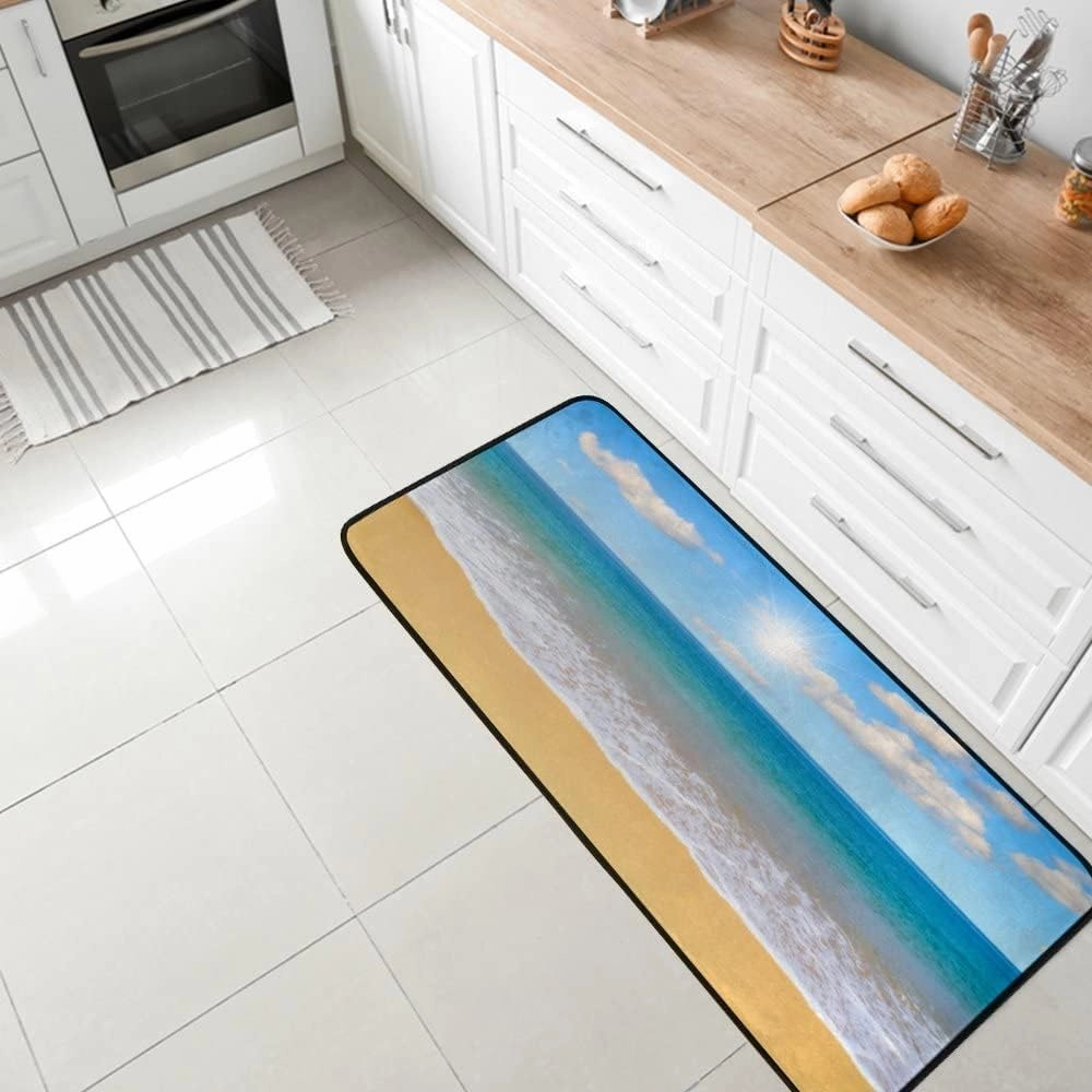 Kuizee Kitchen Runner Area Rug Kitchen Mat Beach Tropical Sea Summer Bathroom Hallway Entry Way Floor Non Slip Soft Water Absorbent 39×20 Inch