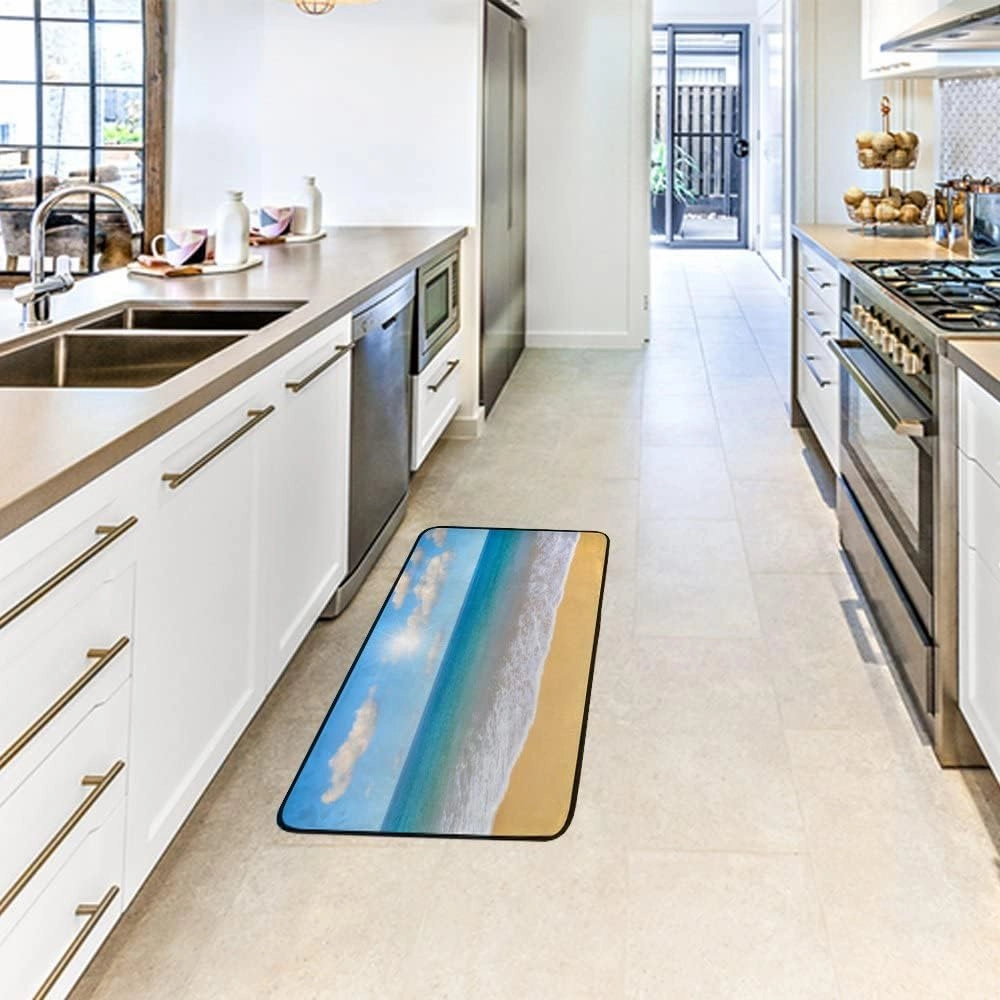 Kuizee Kitchen Runner Area Rug Kitchen Mat Beach Tropical Sea Summer Bathroom Hallway Entry Way Floor Non Slip Soft Water Absorbent 39×20 Inch