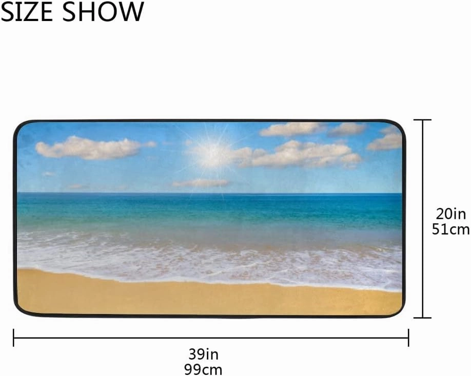 Kuizee Kitchen Runner Area Rug Kitchen Mat Beach Tropical Sea Summer Bathroom Hallway Entry Way Floor Non Slip Soft Water Absorbent 39×20 Inch
