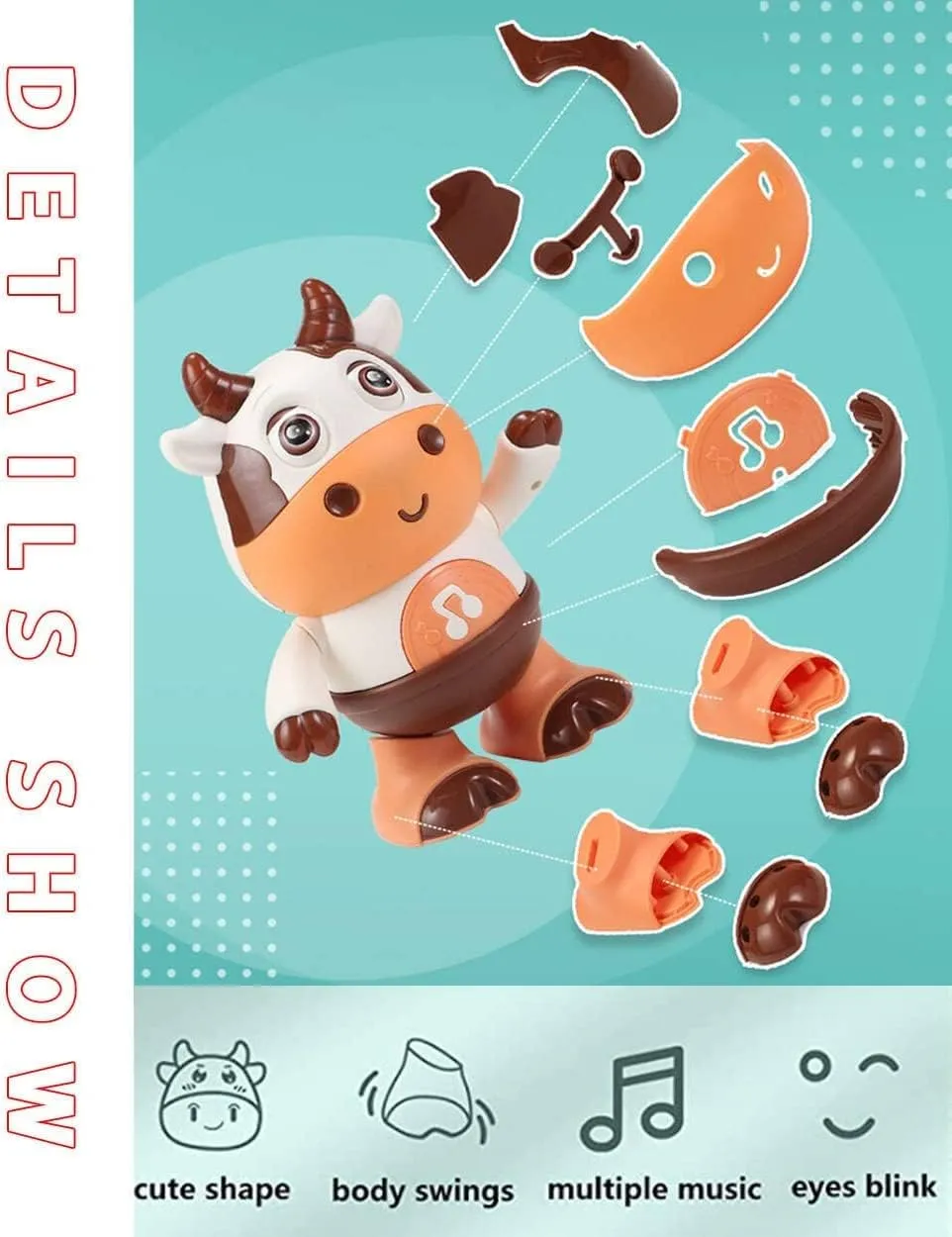 Kukelen Baby Cow Musical Toys,2023 New Dancing Walking Baby Cow Toy with Music and LED Lights, Dancing Toys, Baby Music Toys, 18 Month Toys, Baby Toys 6 to 12 Months