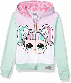 L.O.L. Surprise! Girls' The Theater Club Unicorn Big Face Zip-up Hoodie