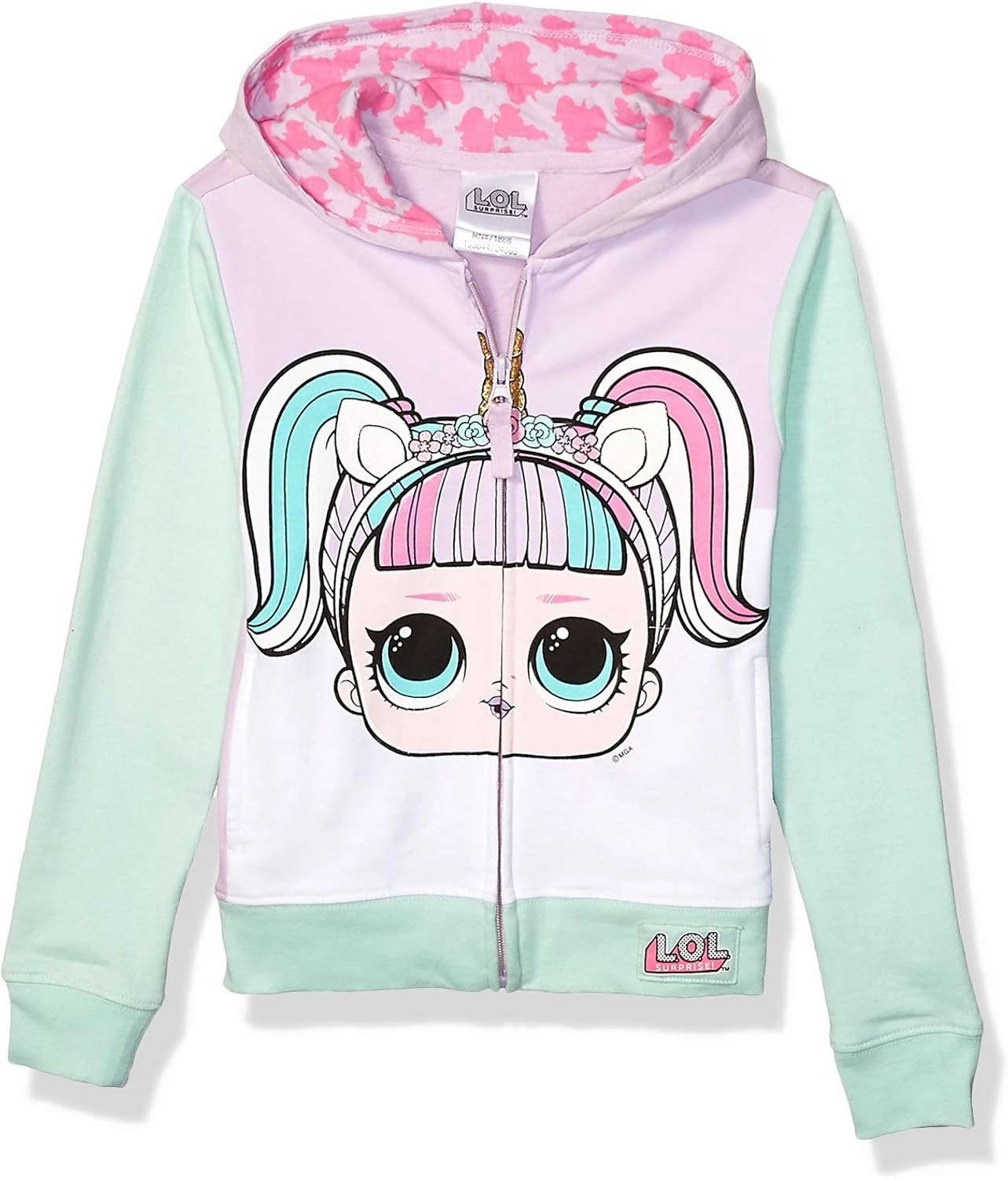 L.O.L. Surprise! Girls' The Theater Club Unicorn Big Face Zip-up Hoodie