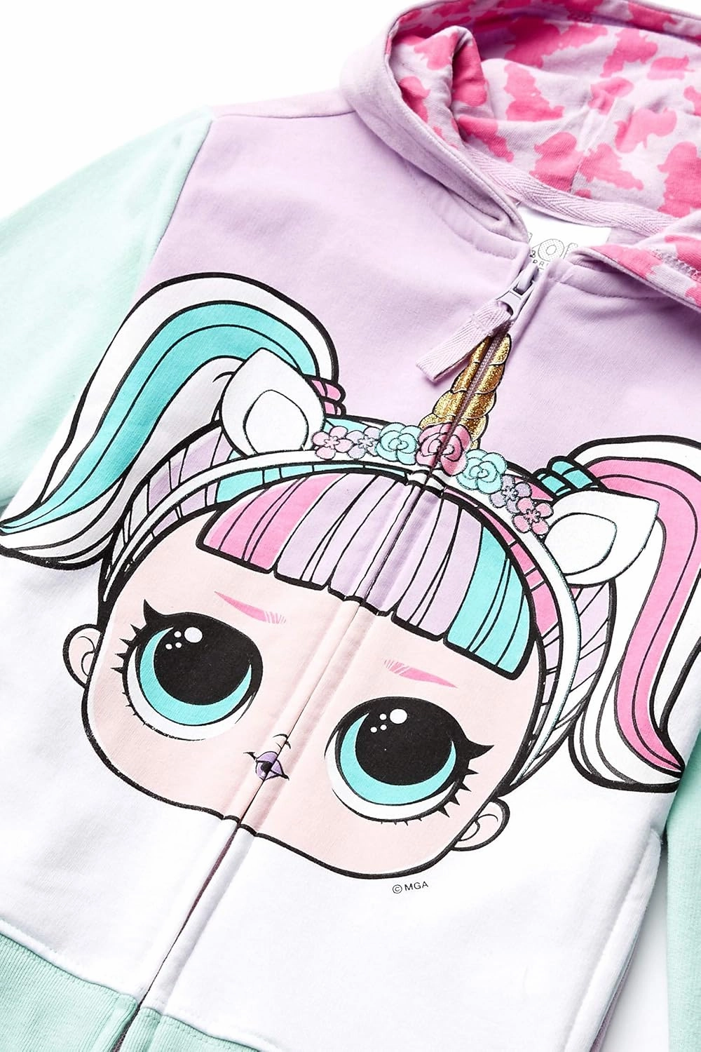 L.O.L. Surprise! Girls' The Theater Club Unicorn Big Face Zip-up Hoodie