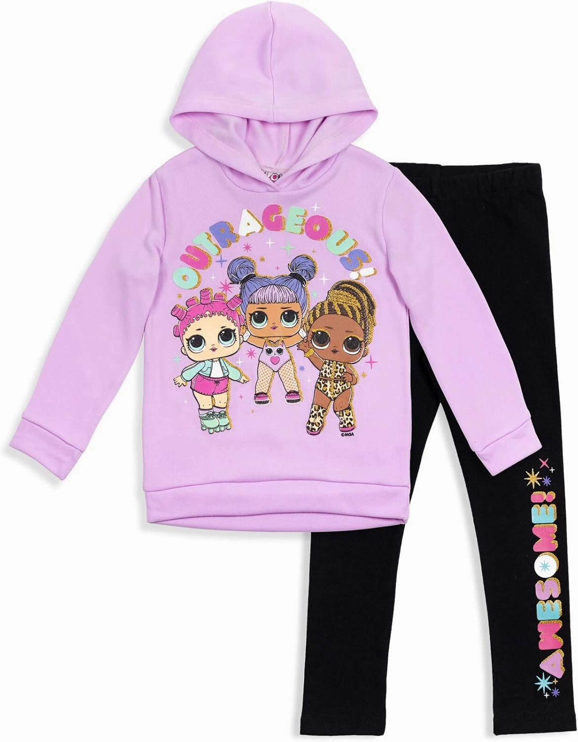 L.O.L. Surprise! Roller Sk8er Daring Diva Diva Girls Pullover Fleece Hoodie and Leggings Outfit Set Little Kid to Big Kid