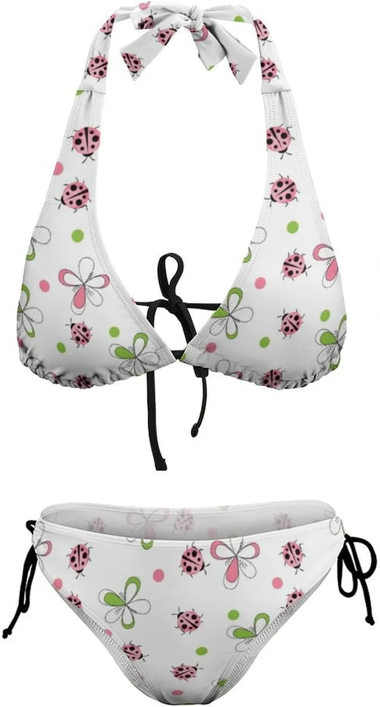 Ladybug Bikini Sets Women Tow Pic Sexy Halter Padded Bikini Set Side Tie Triangle Beach Bathing Suit Tankini Splits