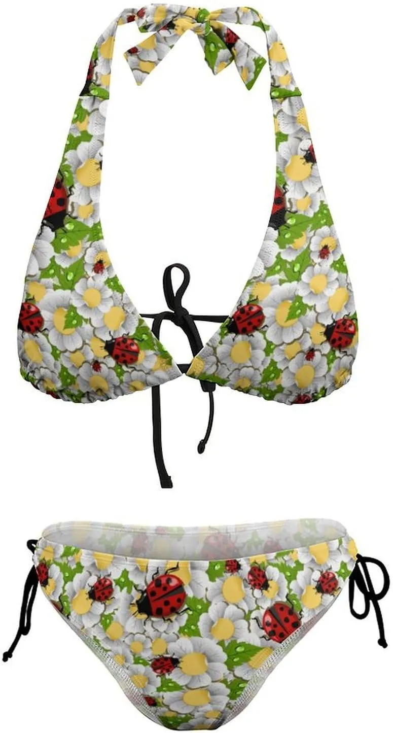Ladybug Bikini Sets Women Tow Pic Sexy Halter Padded Bikini Set Side Tie Triangle Beach Bathing Suit Tankini Splits