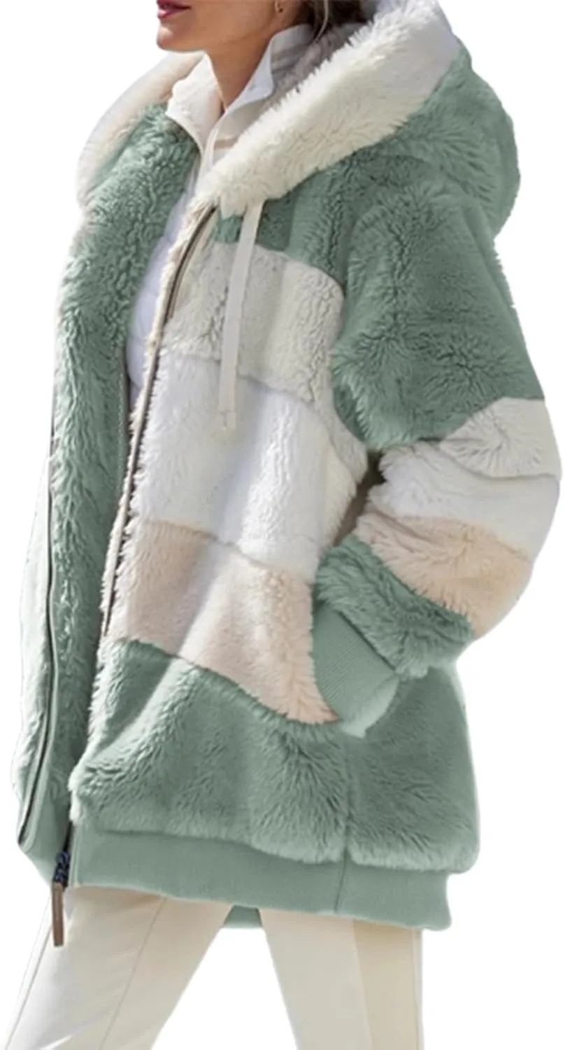 Lamb Wool Padded Coat, Contrasting Lamb Wool Padded Coat, Loose Thick Plush Hooded Jackets