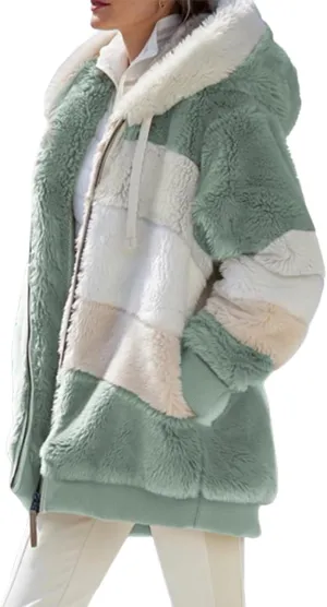 Lamb Wool Padded Coat, Contrasting Lamb Wool Padded Coat, Loose Thick Plush Hooded Jackets