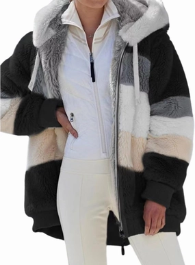 Lamb Wool Padded Coat, Contrasting Lamb Wool Padded Coat, Loose Thick Plush Hooded Jackets
