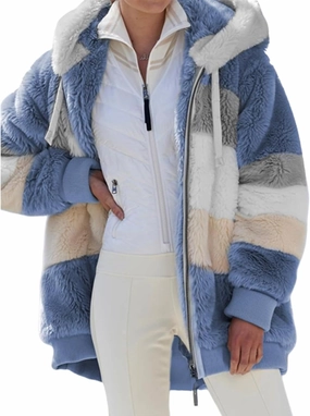Lamb Wool Padded Coat, Contrasting Lamb Wool Padded Coat, Loose Thick Plush Hooded Jackets