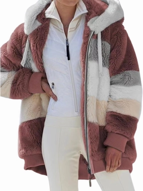 Lamb Wool Padded Coat, Contrasting Lamb Wool Padded Coat, Loose Thick Plush Hooded Jackets