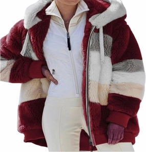 Lamb Wool Padded Coat, Contrasting Lamb Wool Padded Coat, Loose Thick Plush Hooded Jackets