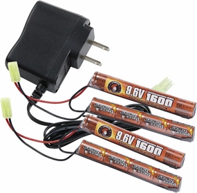 Lancer Tactical Airsoft RC Battery Charger and 9.6V NiMH 1600mAh x2 Rechargeable Butterfly Battery Pack with Mini Tamiya Connector for AEGs