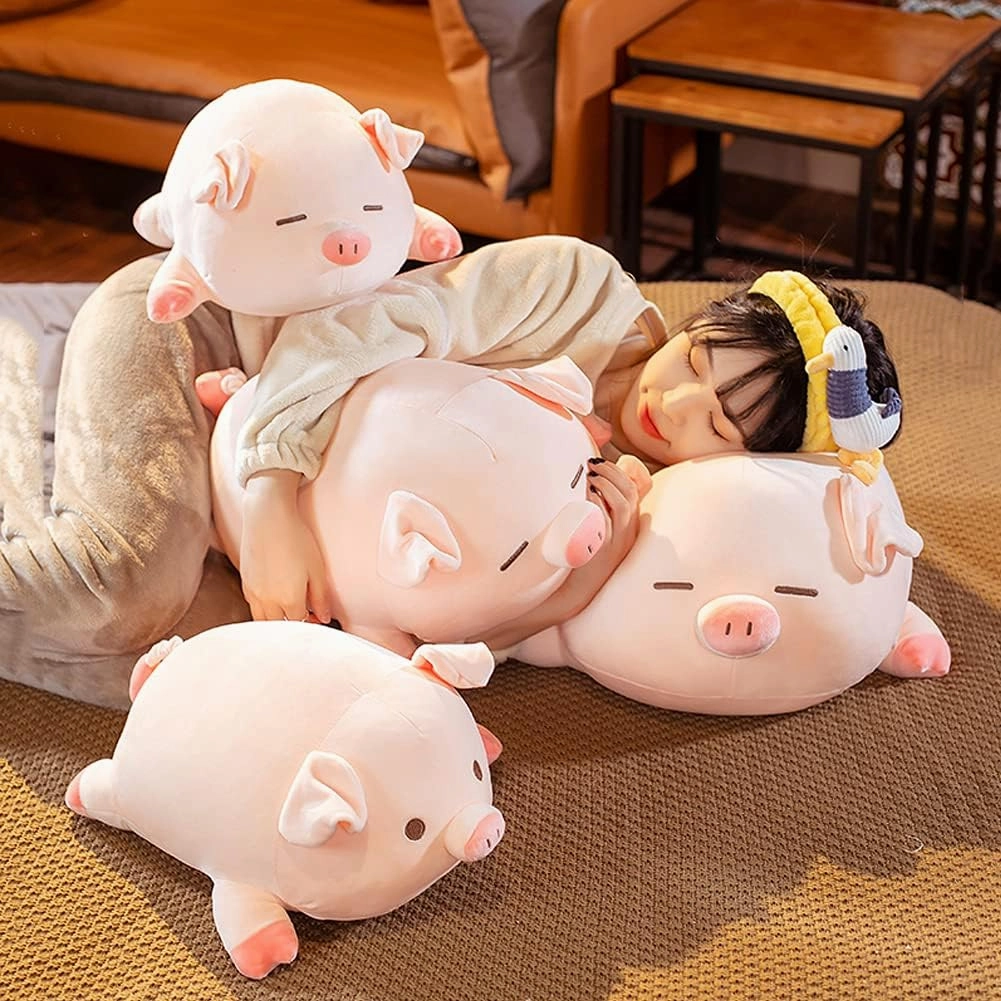 lannery Pig Stuffed Animal Hugging Pillow, Soft Fat Pig Plush Toy Gifts for Kids, Valentine, Christmas (Sleeping Eyes, 19.7")