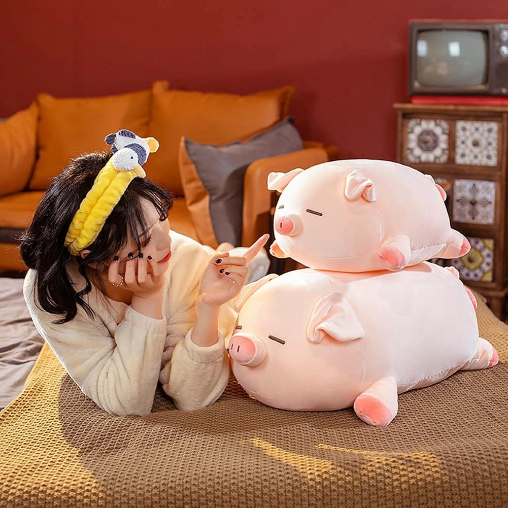 lannery Pig Stuffed Animal Hugging Pillow, Soft Fat Pig Plush Toy Gifts for Kids, Valentine, Christmas (Sleeping Eyes, 19.7")