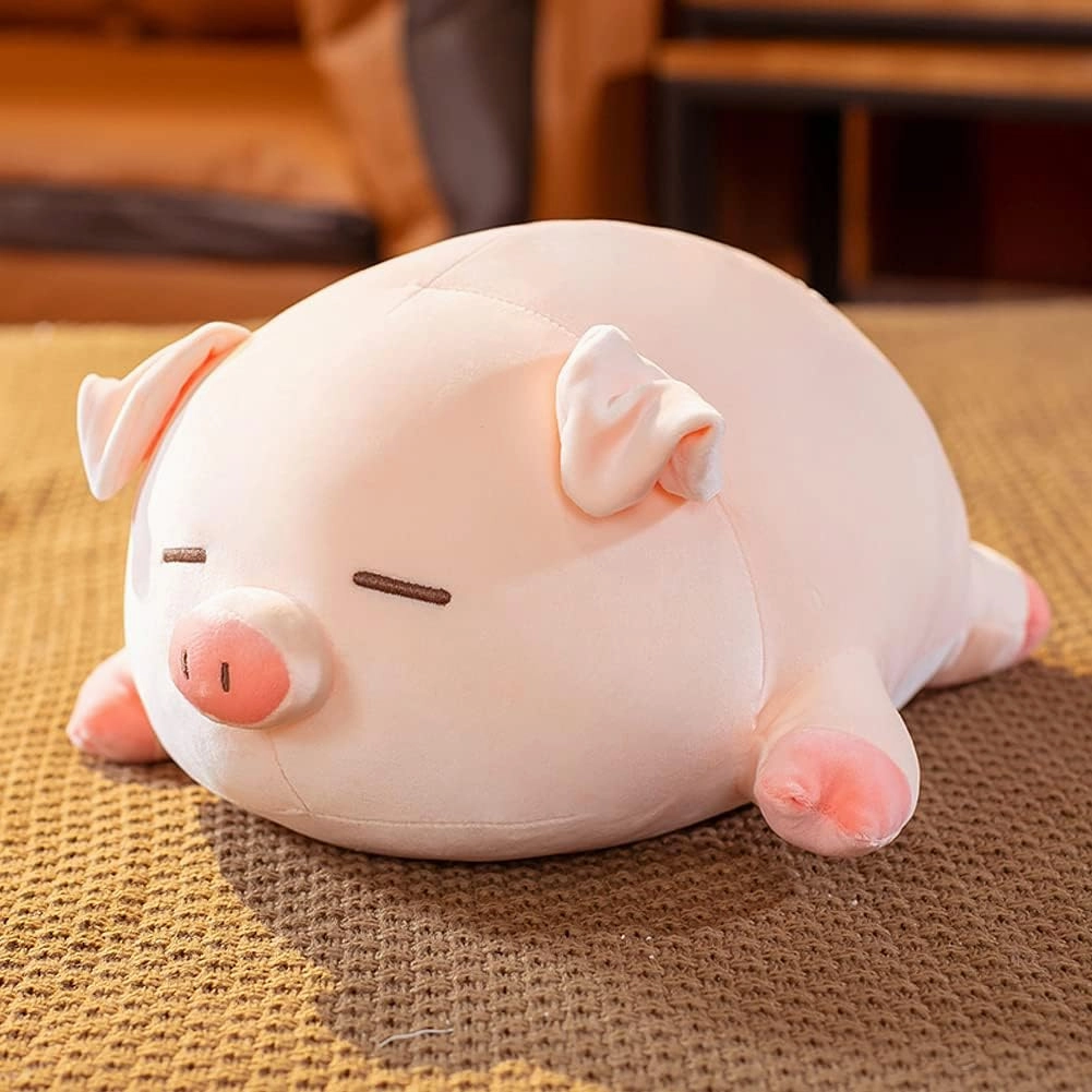 lannery Pig Stuffed Animal Hugging Pillow, Soft Fat Pig Plush Toy Gifts for Kids, Valentine, Christmas (Sleeping Eyes, 19.7")