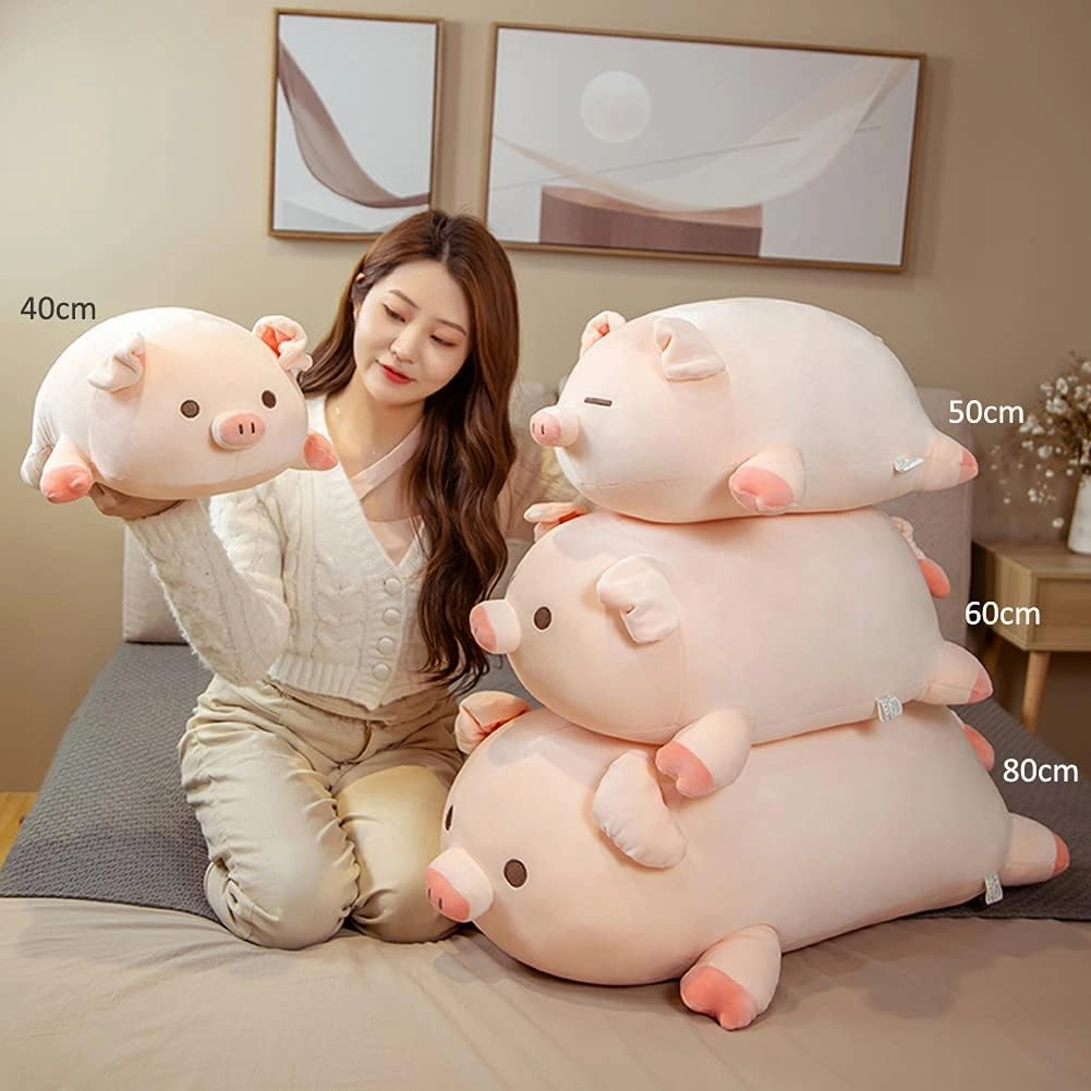 lannery Pig Stuffed Animal Hugging Pillow, Soft Fat Pig Plush Toy Gifts for Kids, Valentine, Christmas (Sleeping Eyes, 19.7")