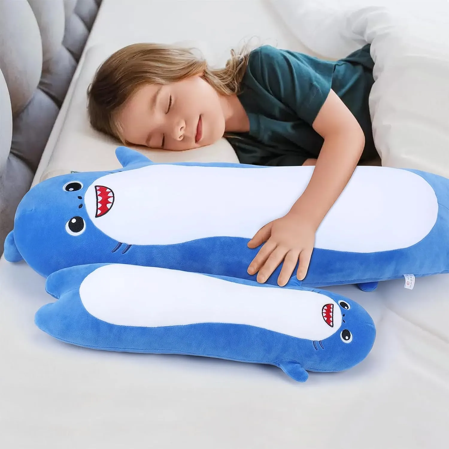 Large Shark Stuffed Animal, 33.5' Long Shark Plush, Cute Plushie Body Pillow, Kawaii Big Plush Toy Animal Gift, Sleeping Hugging Pillow for Kids & Adults