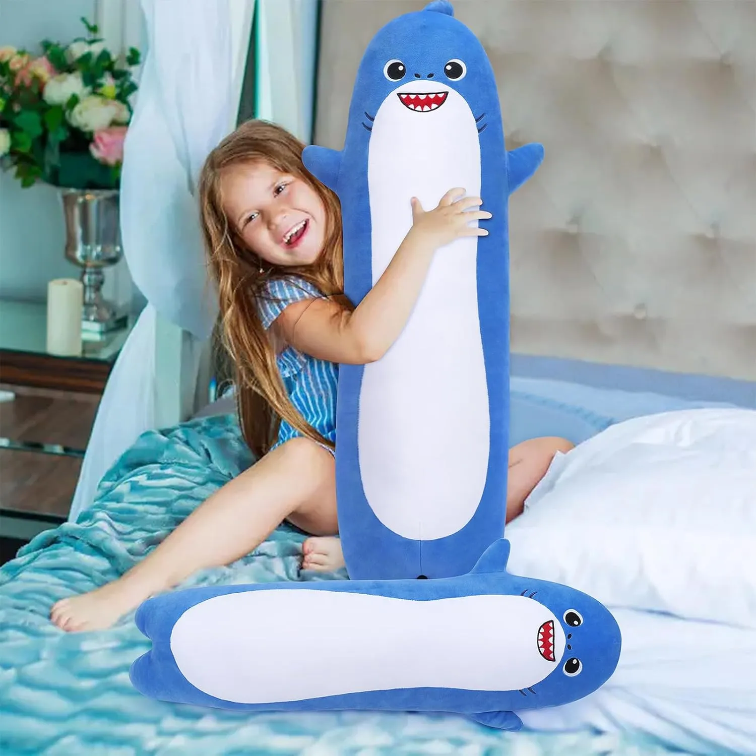Large Shark Stuffed Animal, 33.5' Long Shark Plush, Cute Plushie Body Pillow, Kawaii Big Plush Toy Animal Gift, Sleeping Hugging Pillow for Kids & Adults